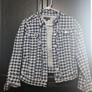 Kim Rogers Navy and White Checkered Jacket